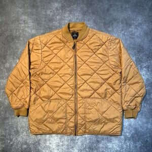 Foot Locker Quilted Bomber Jacket Mens Size L Tan Nylon Zip Up Puffer Coat‎